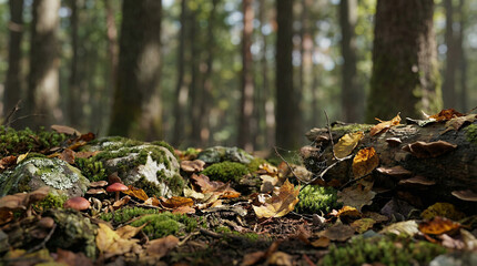 Fototapeta premium Ground-Level View of Forest Floor Ecosystem