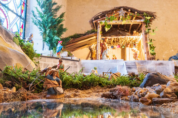 A charming Christmas nativity scene with a mirror effect