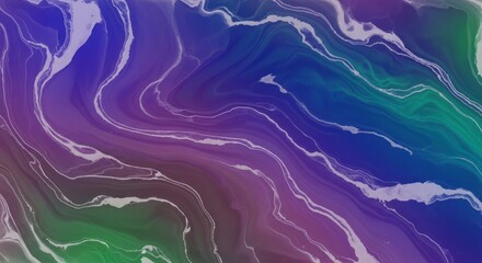 A colorful abstract painting with swirling patterns of purple, blue, green, and white colors.