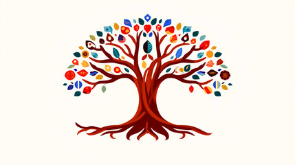 International Day for the Elimination of Racial Discrimination. Abstract Ornamental Foliage Tree with Colorful Decorative Leaves Illustration.