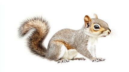 Fototapeta premium Cute squirrel posing, isolated, white background, wildlife