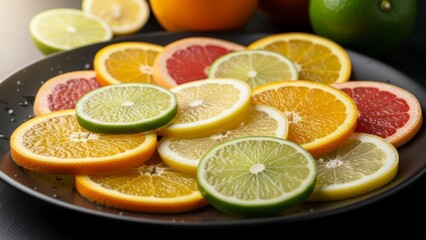 Sliced citrus fruits display