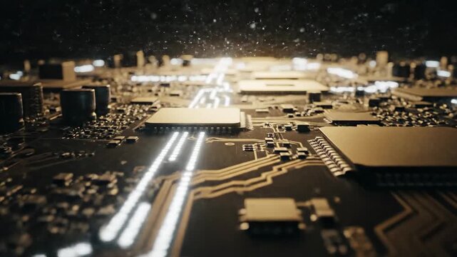 Advanced digital circuitry with glowing pathways symbolizing rapid data transmission and technological innovation in modern computing systems, showcasing the intricate heart of digital evolution