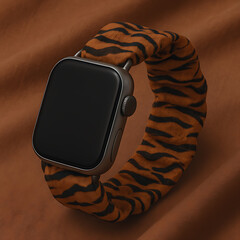 Tiger Stripe Fashion Accessory Mockup on Warm Brown Fabric Background