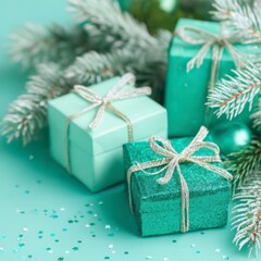 Elegant Wrapped Presents for New Year Celebration with Green Accents