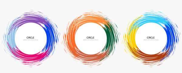 3D white circles with blue orange brush strokes isolated on bright background. Elegant watercolour set. Textured effect bundle. Graphic design element grainy style for ads, big, mega, or flash sale