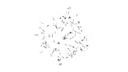 Abstract Black Particle Explosion Scatter Graphic isolated as a Design Overlay Resource