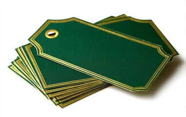 Elegant Green Gift Tags with Gold Borders and Shadows for Presents