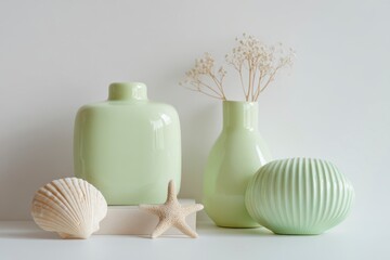 Minimalist Green Objects on Beach-Inspired Collection Display
