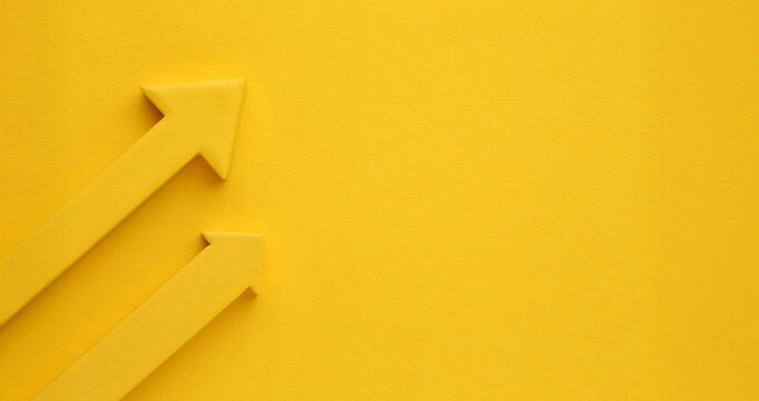 Multicoloured arrows pointing up and down. Symbolise growth progress, success in business finance. 