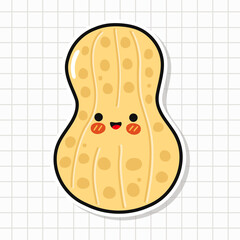 Cute cartoon peanut character smiling on grid background