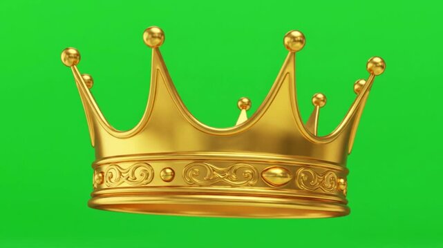 Golden Royal Crown on Green Screen, Symbol of Monarchy and Power.