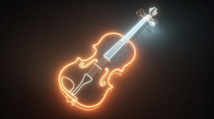 Neon violin glowing against a dark background in a creative display