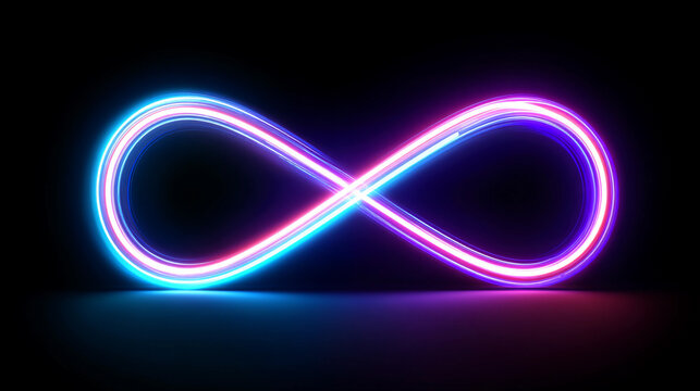 Bright neon infinity symbol shining in dark space