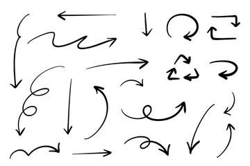 ベクターのペンの手書きの矢印セット 白黒