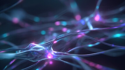 Abstract illustration of interconnected neurons with glowing synapses, showcasing vibrant colors and intricate details, representing the complexity of neural networks and brain activity