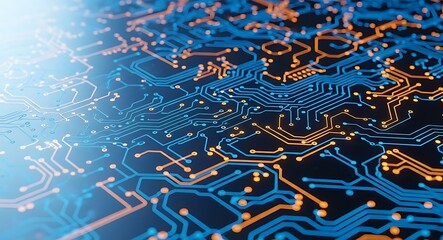 Digital technology background featuring a futuristic circuit board pattern with glowing elements