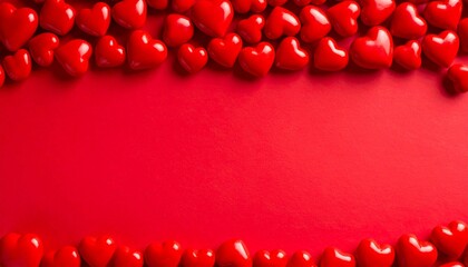 A textured red background filled with glossy red heart shapes, creating a festive and romantic atmosphere for any occasion