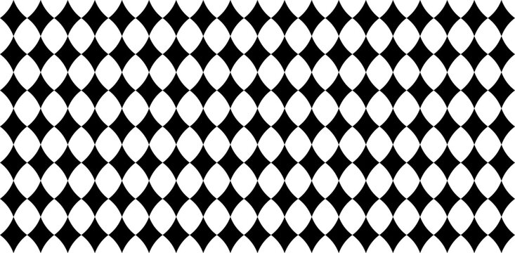 Black and white diamond harlequin design forms a bold geometric pattern. Retro circus style seamless texture ideal for fabric, wallpaper, and carnival themed creative projects.
