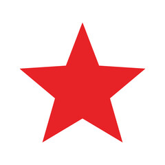 Bright red five pointed star on white background