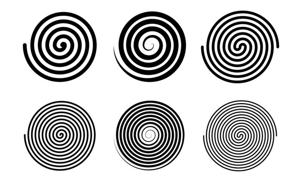 Spiral hypnotic circle. Swirl psychedelic pattern of black lines on a white background. Optical illusion with rotation.
