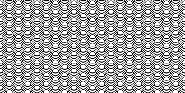 Fish scales Asian pattern. Seamless scallop texture. Mermaid skin outline ornament.