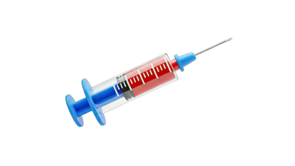Medical Syringe with Red Liquid on White Background