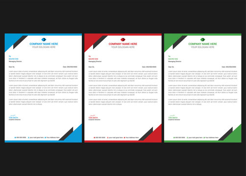 Creative and professional corporate company business letterhead template design with color variation bundle