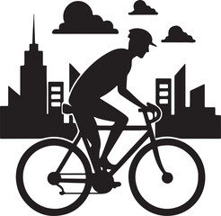 Cyclist commuting on an eco-bike through a modern