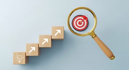 Conceptual visualization of achieving business goals through strategic planning and focused execution toward success