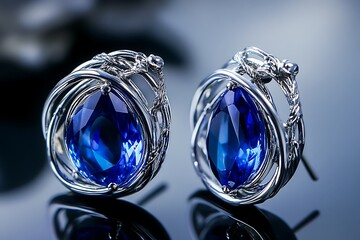 Pair of captivating silver earrings with brilliant blue marquise-cut gemstones for a luxurious look