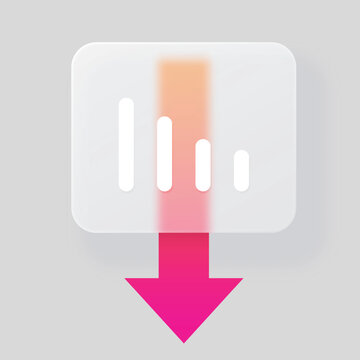 Business graphic decrescent chart line graph with glassmorphism effect, vector blur button with data sign on down arrow