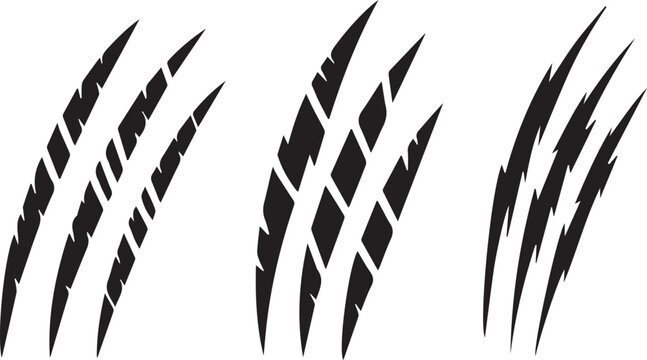 Scratch claw mark tiger bear paw icon. Animal lion slash claw vector wild monster shape design.