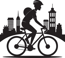 Cyclist commuting on an eco-bike through a modern