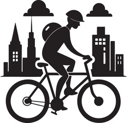 Cyclist commuting on an eco-bike through a modern