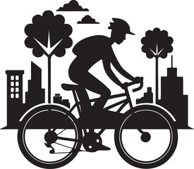 Cyclist commuting on an eco-bike through a modern