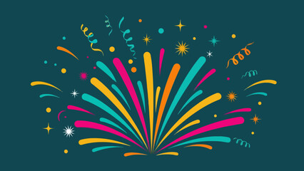 Vibrant celebration explosion of colorful fireworks with confetti and sparks