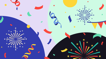 Festive celebration with colorful balloons confetti and fireworks display