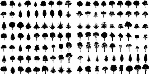 A collection of diverse tree silhouettes arranged in a grid pattern © Lalin