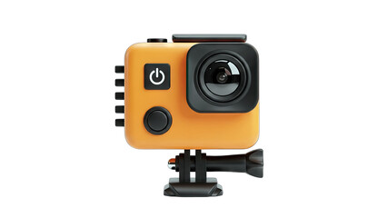 Orange Action Camera on Tripod Isolated on White Background