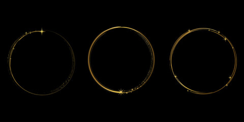 Gold round frame. Gold ring design with sparkling star decoration.