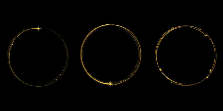 Gold round frame. Gold ring design with sparkling star decoration.