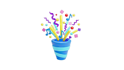 Party Popper Exploding with Confetti and Music Notes