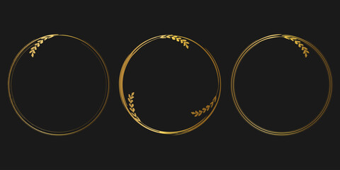 Gold round frame. Gold ring design with leaf decoration