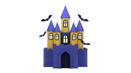 Halloween Castle with Bats on White Background
