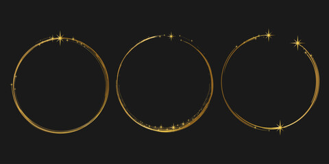 Gold round frame. Gold ring design with sparkling star decoration.