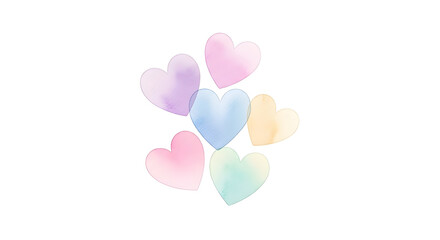 Hand-painted watercolor pastel hearts cluster for Valentine's Day or sweet baby shower design isolated PNG with Transparent Background