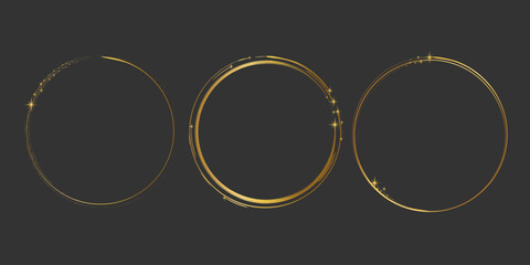 Gold round frame. Gold ring design with sparkling star decoration.