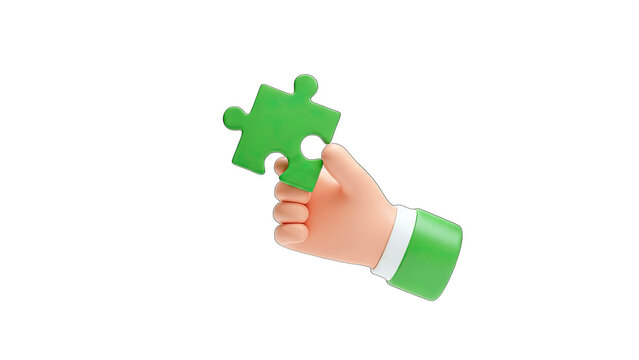 Hand Holding Green Puzzle Piece on White Background - Powered by Adobe
