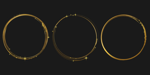 Gold round frame. Gold ring design with sparkling star decoration.